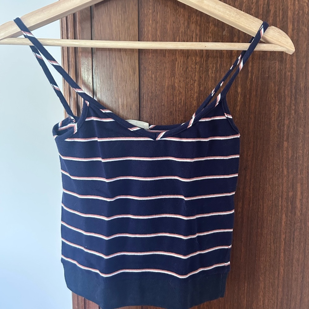 Navy and White Striped Women's Top